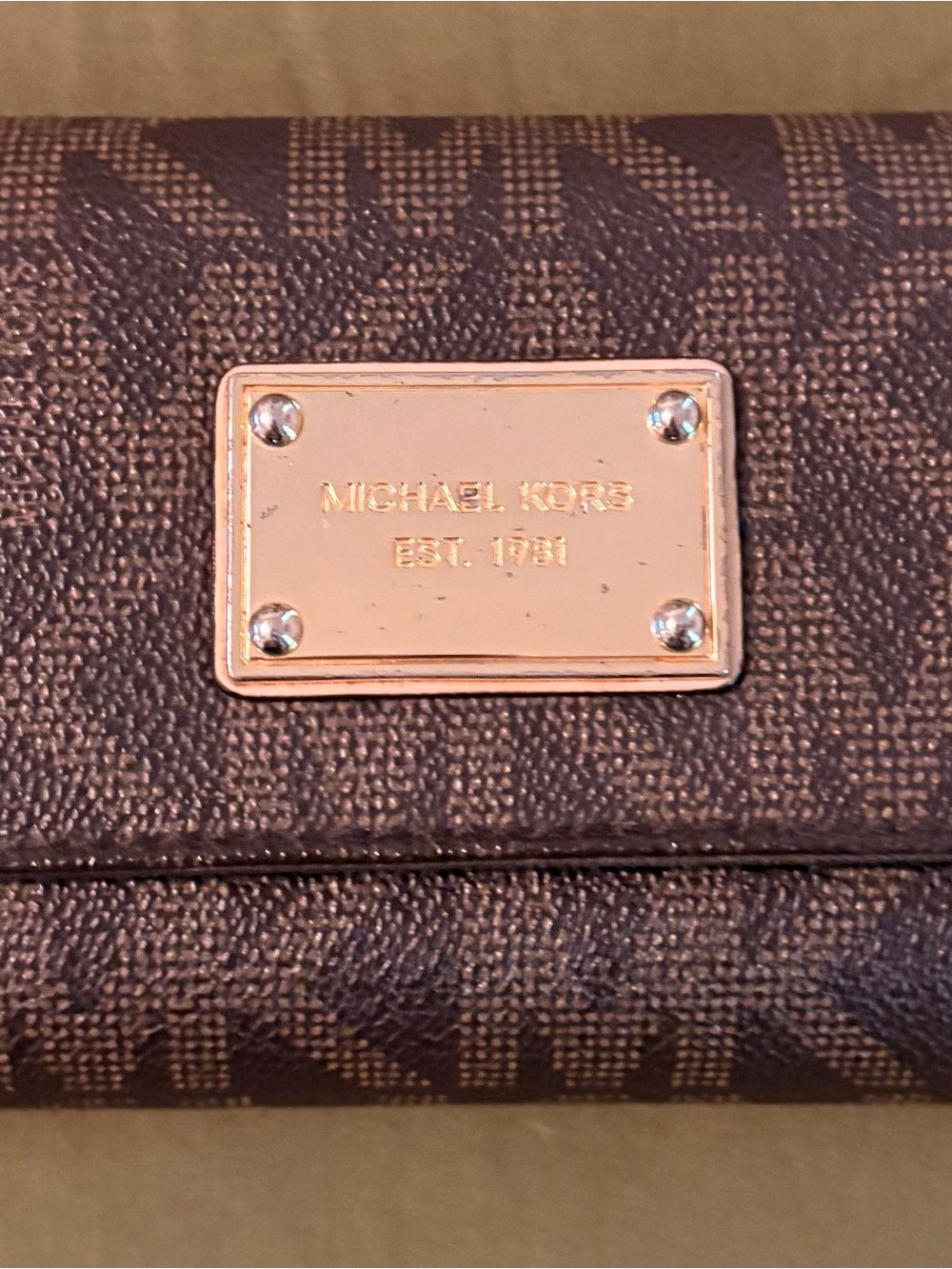 Michael Kors Brown Monogram Wallet with Gold Plate
